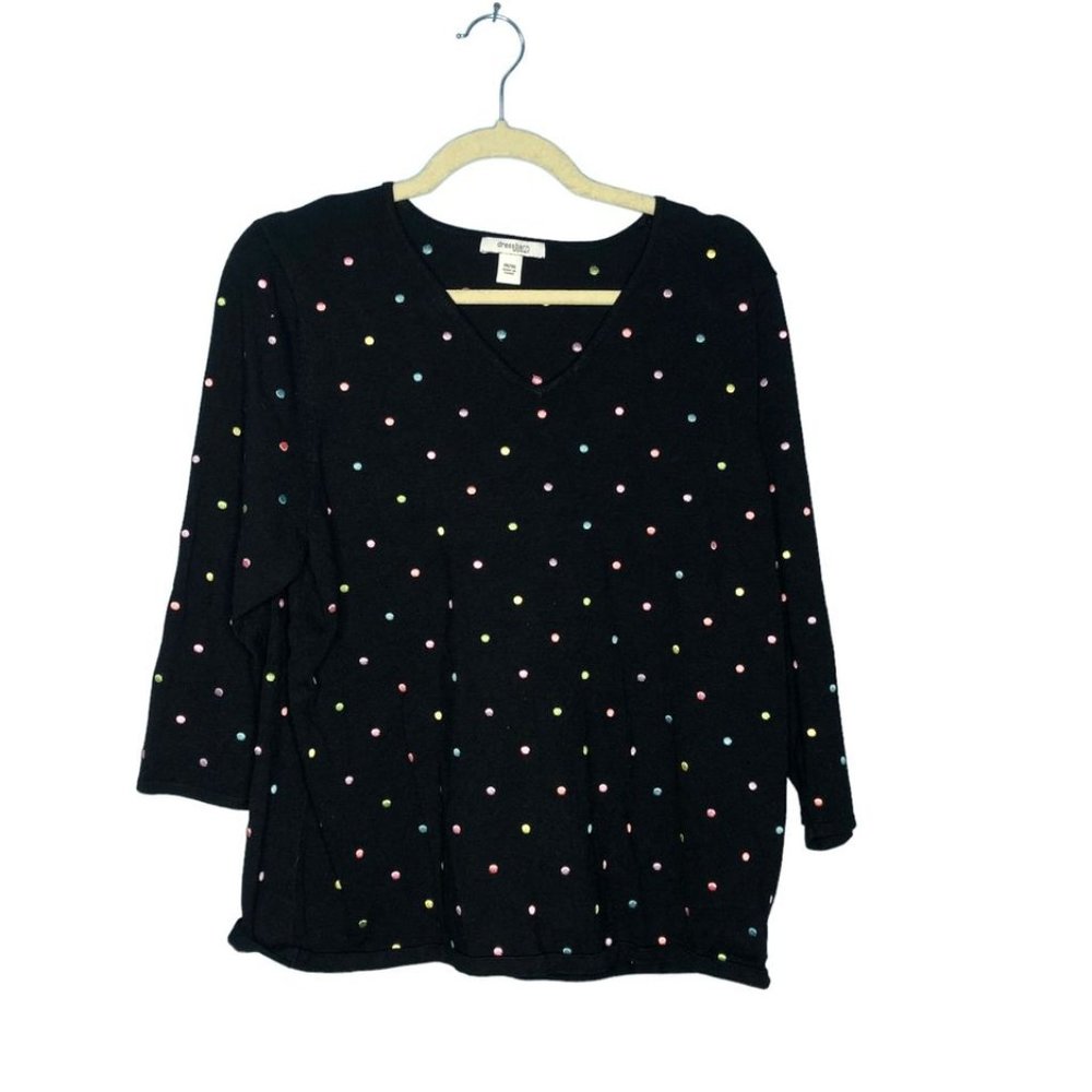 Dress Barn Womens Sweater Size 14 Black Polka Dot 3/4 Sleeve